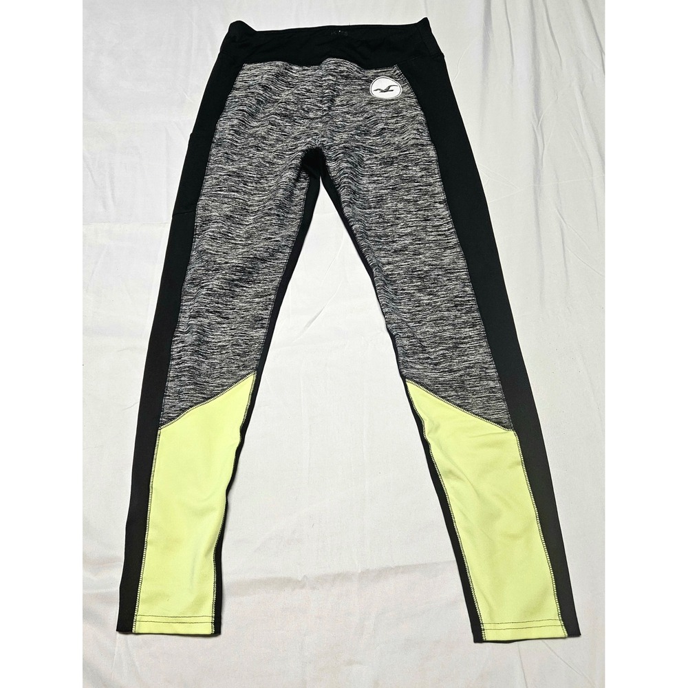 Hollister Active Leggings Women Size M Black Gray Space Dye Neon Colorblock Yoga